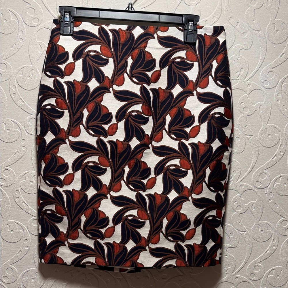 Ann Taylor Rust, Brown and Black Floral Pencil Skirt